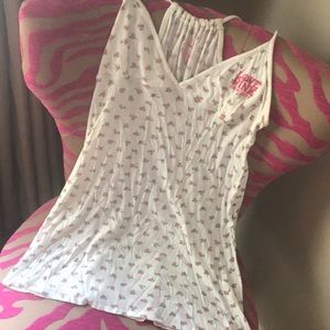 White cotton PINK sleep dress with pink flowers
